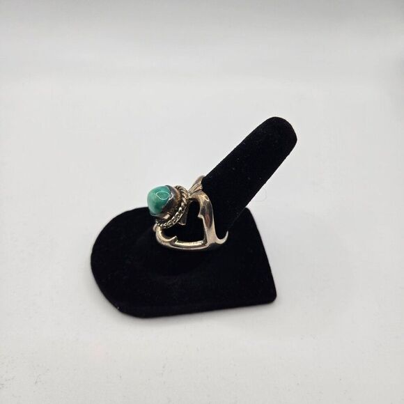 Vintage Sterling Silver Ring Turquoise Center Stone Size 7 Statement Ring - Picture 2 of 5